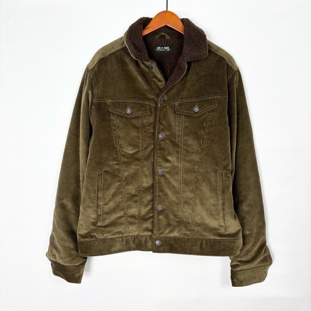 Line of Trade Montana Fleece Lined Corduroy Trucker Jacket Olive Green‎ Size L